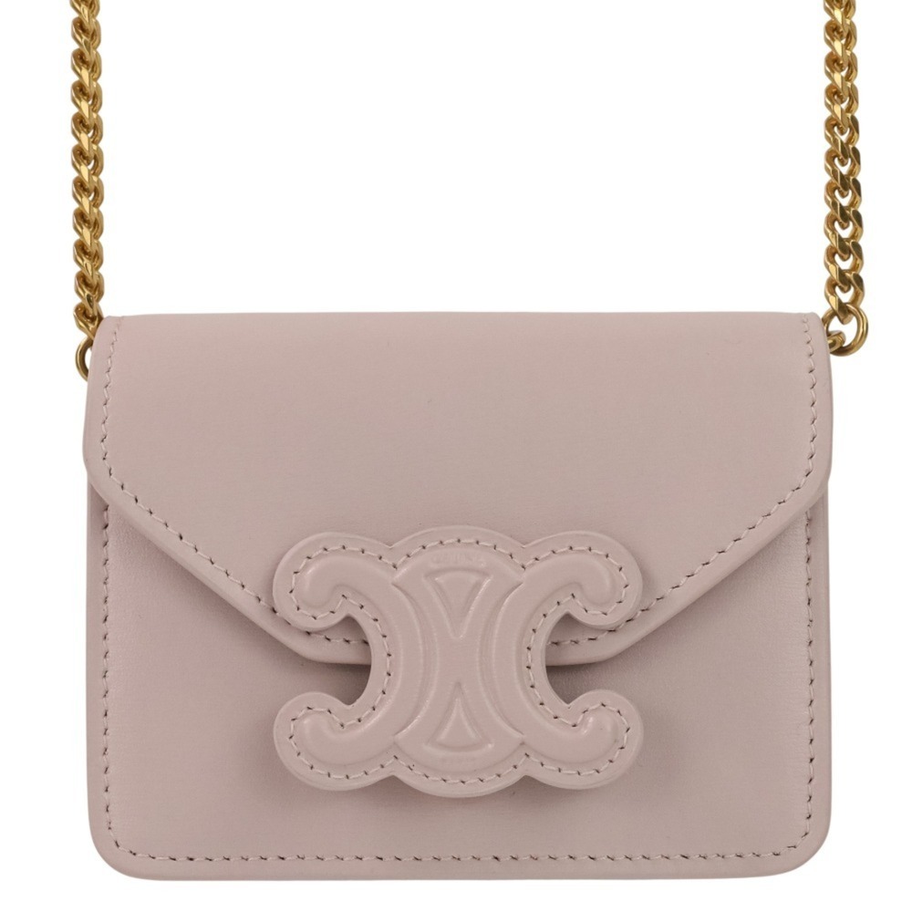 CELINE Triomphe Chain Card Holder Mini Shoulder Bag S-BB-4292 Light Pink Women's - Picture 1 of 13